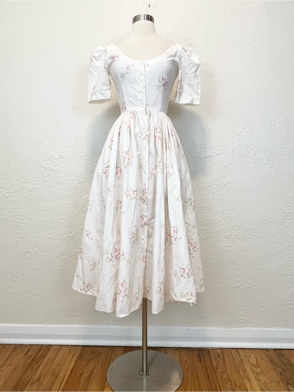 Vintage 90s Ralph Lauren Dress White Ivory Pink Floral Cottagecore Farmhouse 2/4